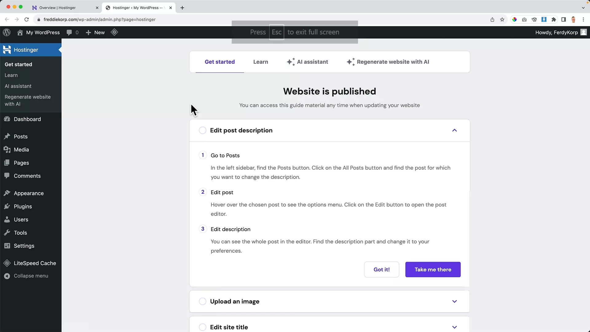 Admin panel of a WordPress websitte