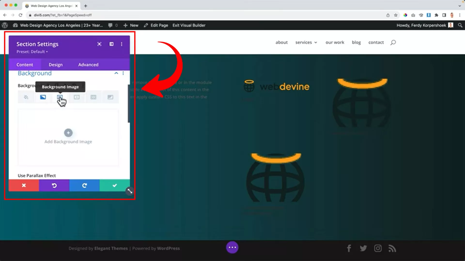 adding a background gradient on Divi
