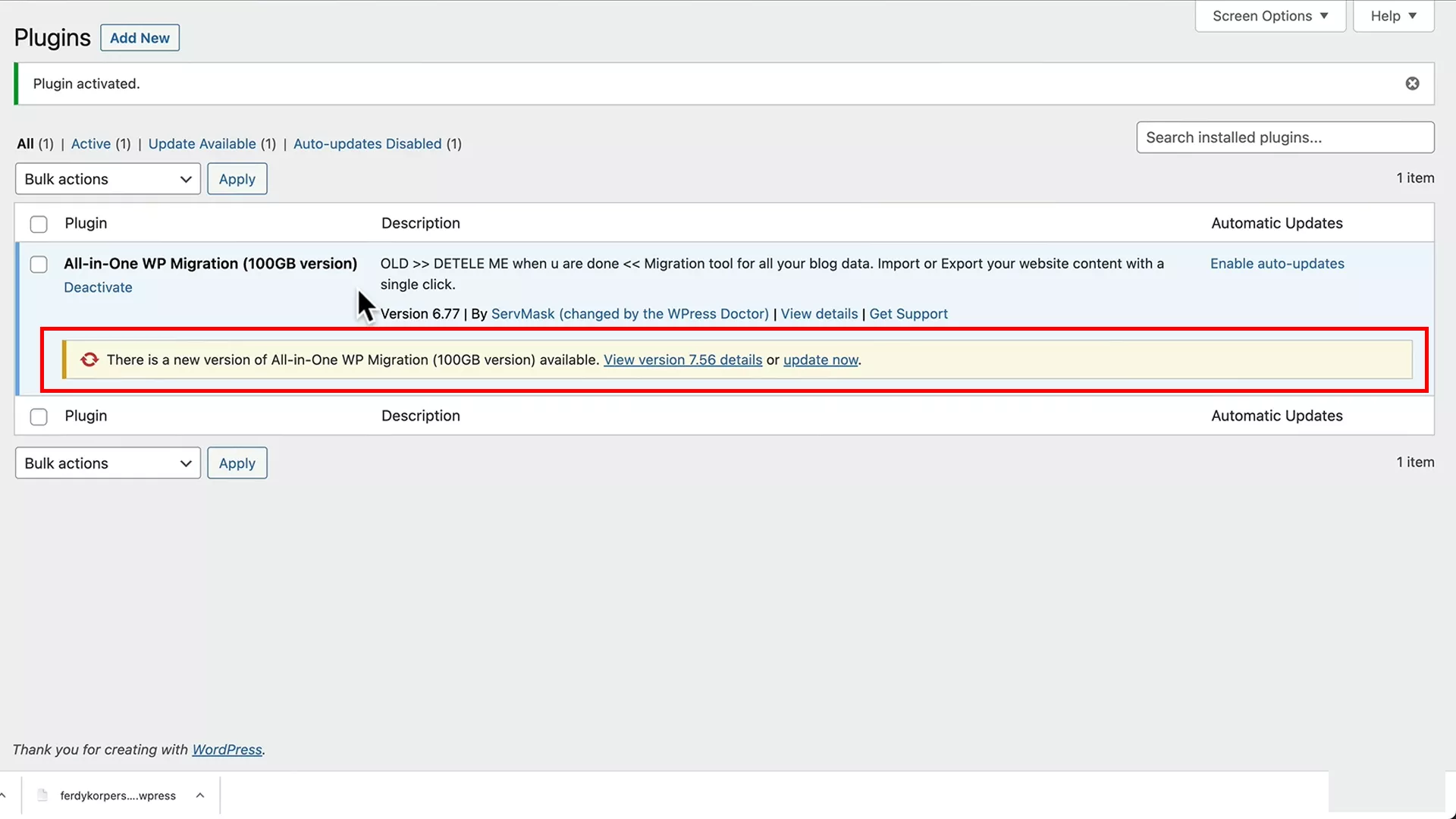 17 432 Update Plugin Message