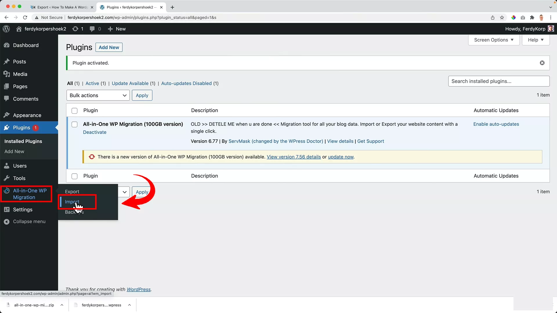 18 442 Import Website Backup Wp