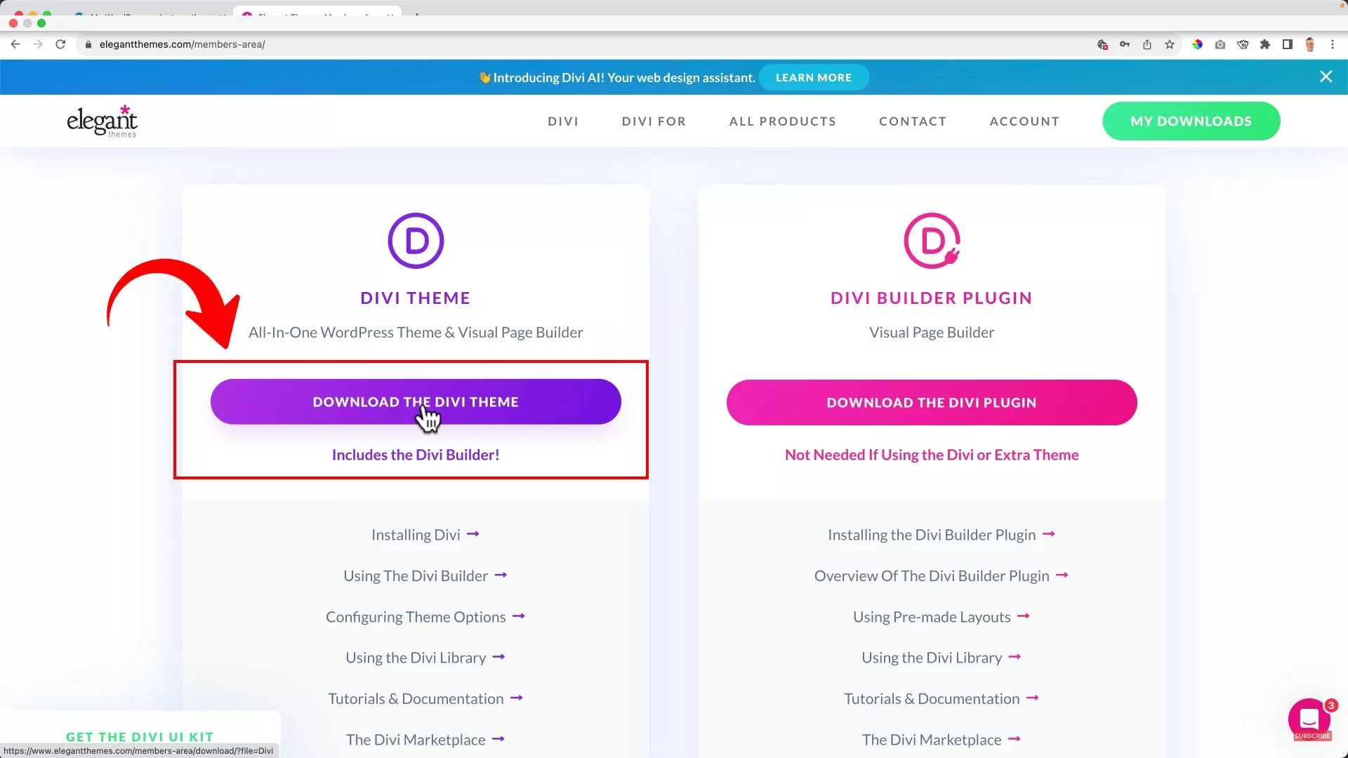 Download the divi theme