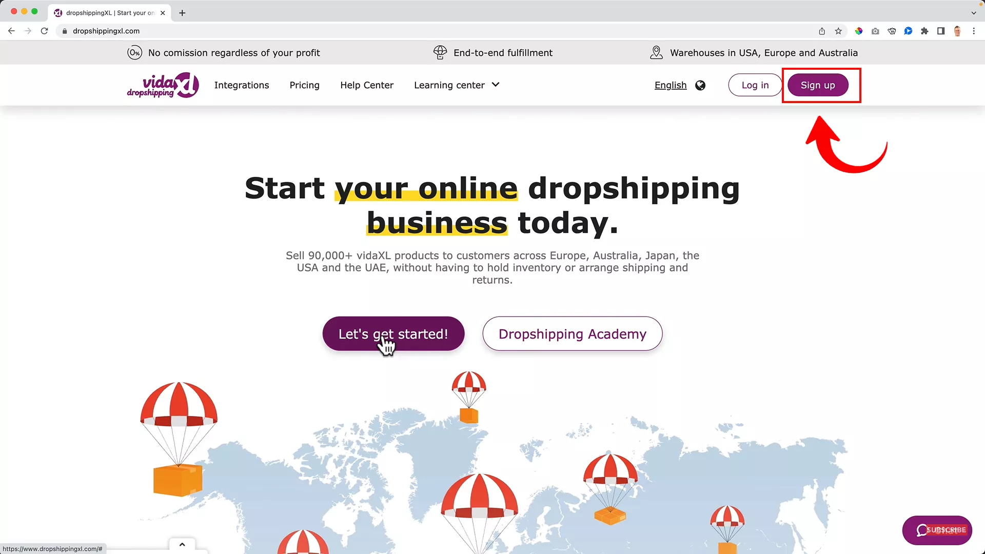 Sign up for VidaXL