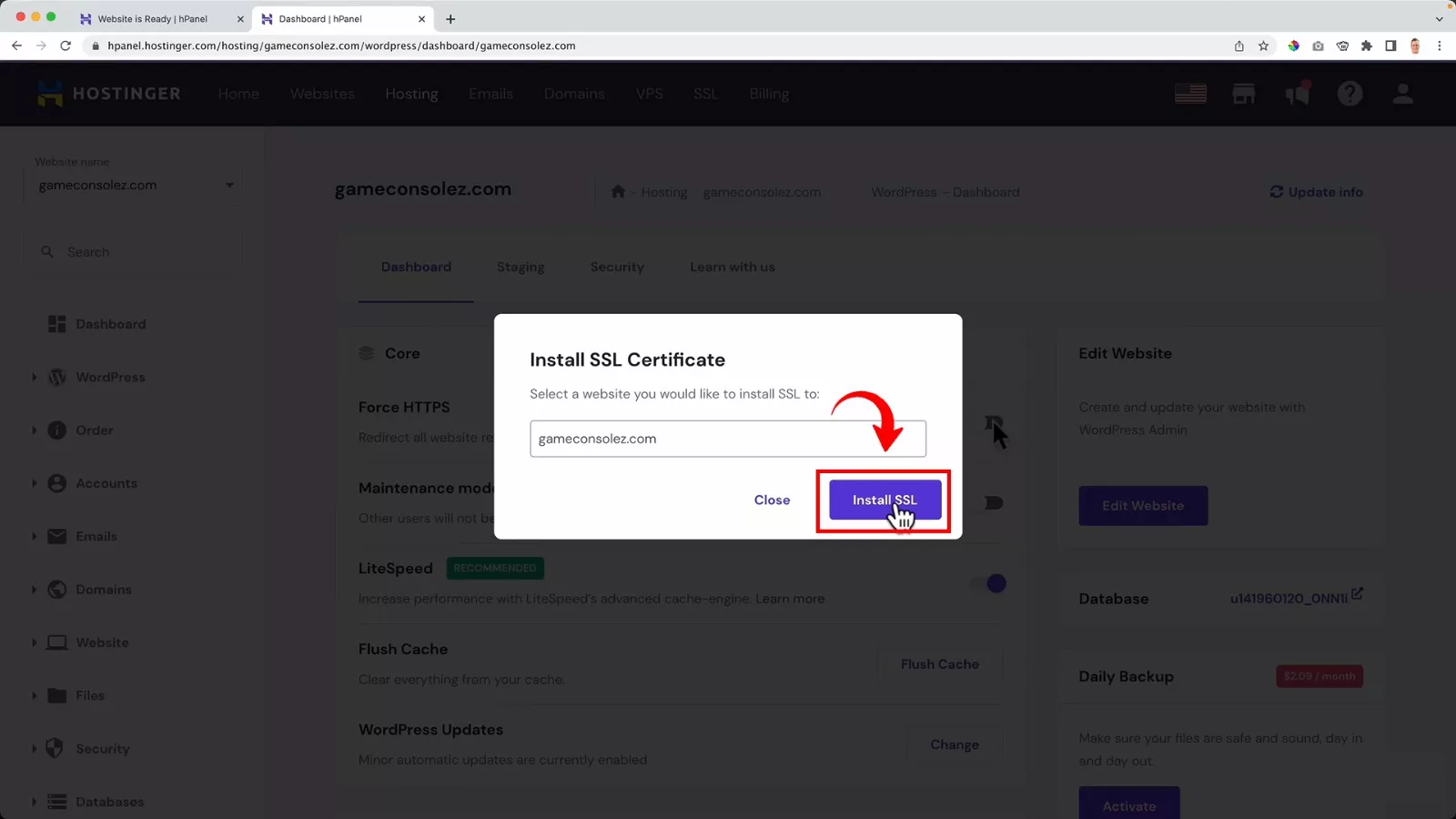 Install SSL on Hostinger