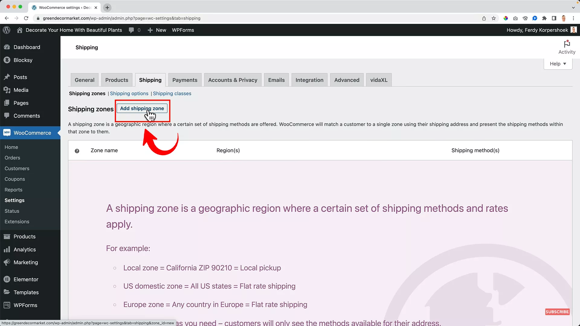 Set up shipping on WooCommerce