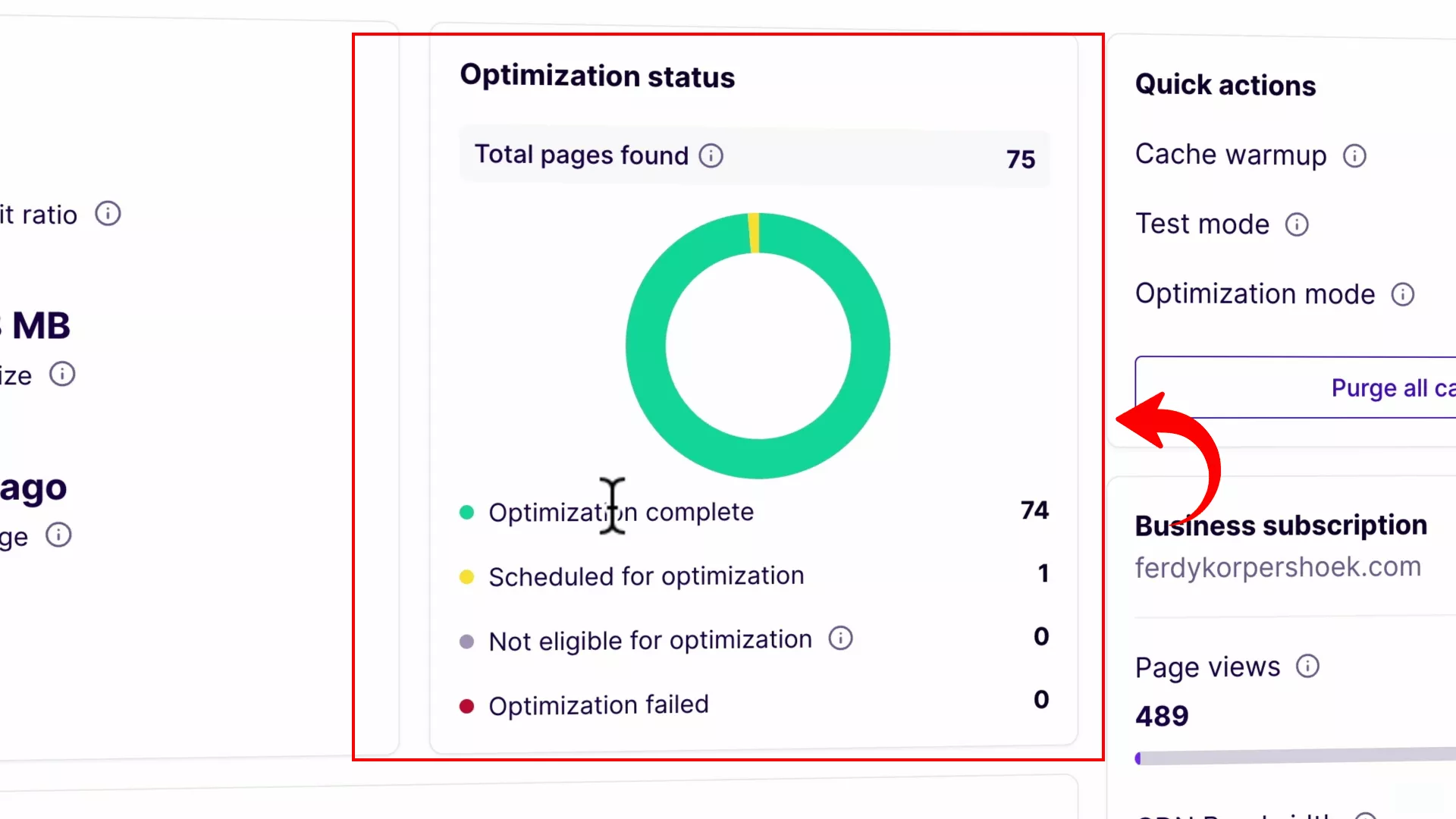 site speed optimization status on NitroPack