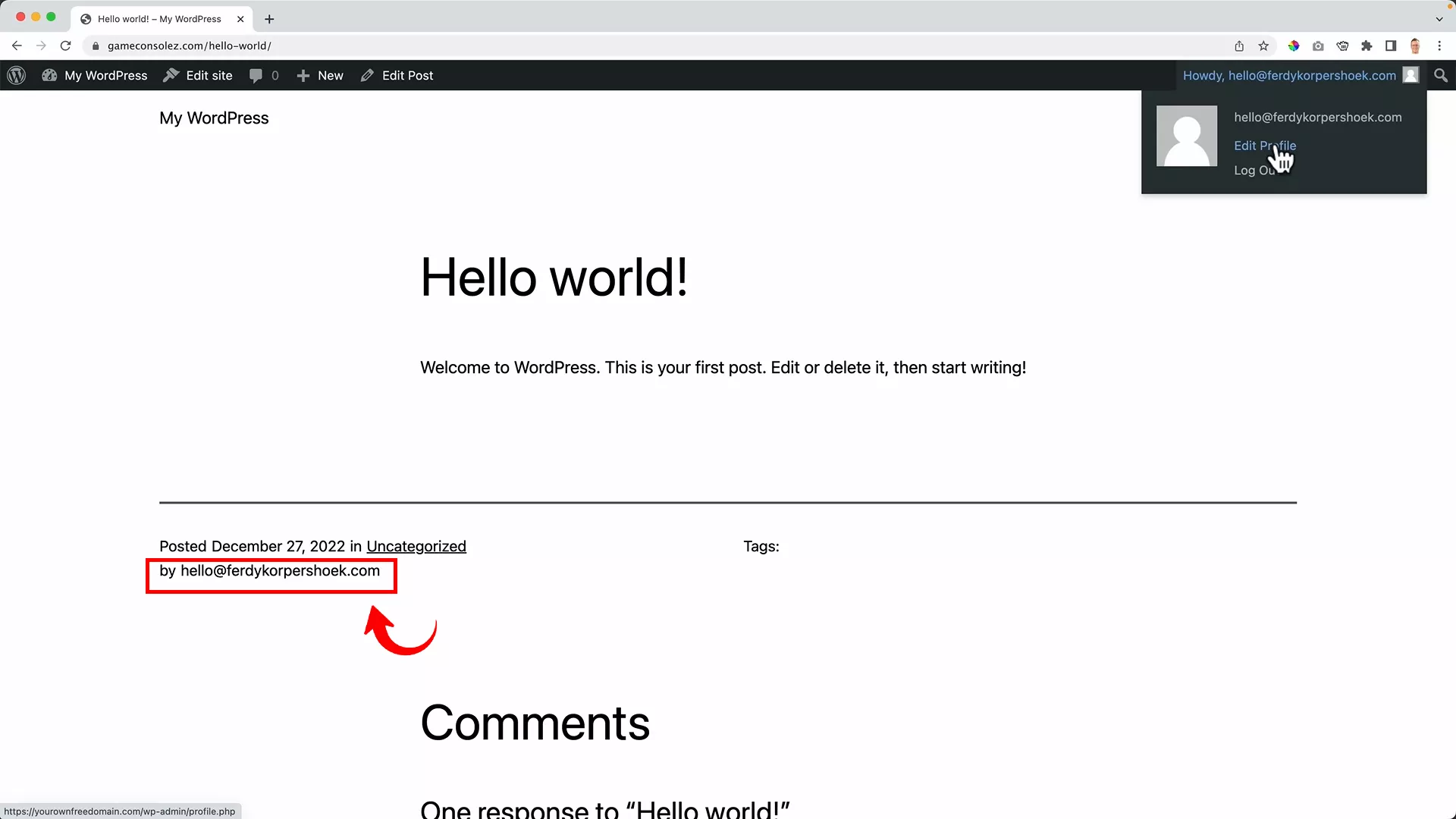 email address as author on WordPress