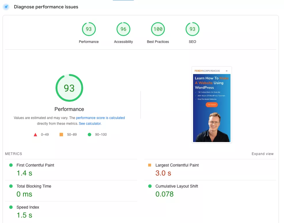 How to Speed Up Your WordPress Website (Mobile + Desktop) Google PageSpeed Insights results after installing NitroPack