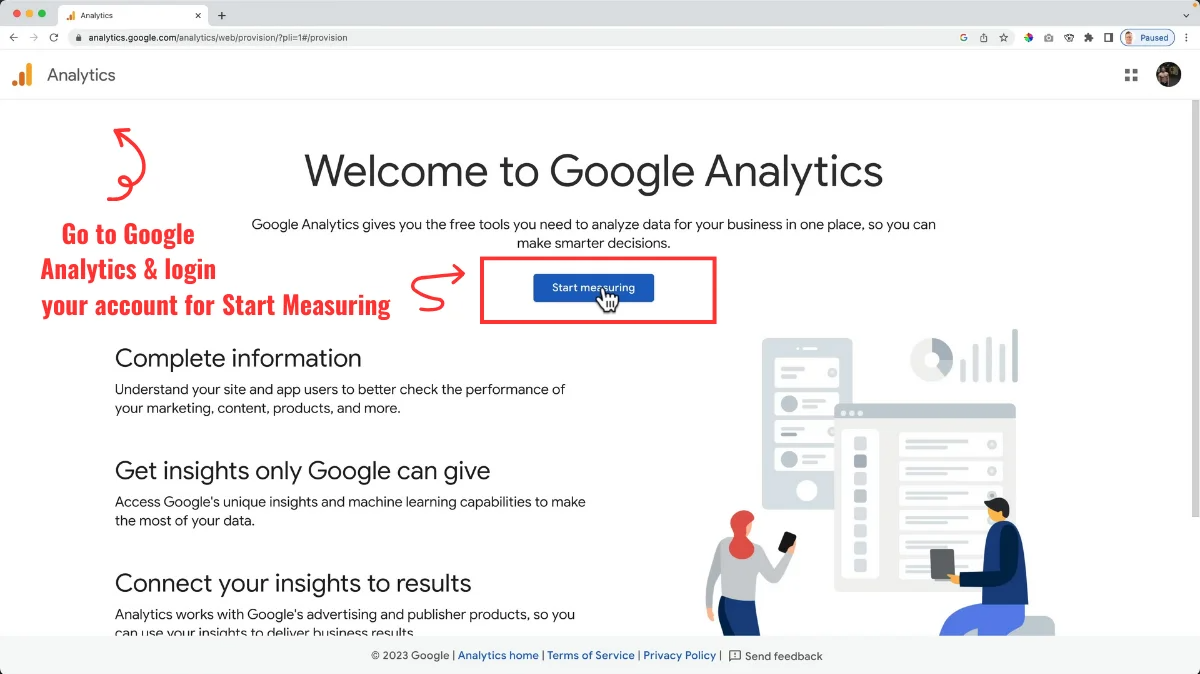 Sign up for Google Analytics
