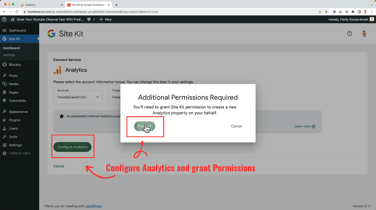 Configure Google Analytics and grant permissions