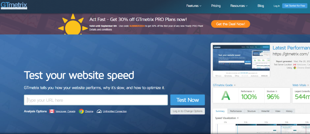 Pagespeed GT Metrix