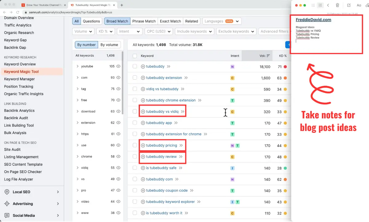 Keyword research on SemRush