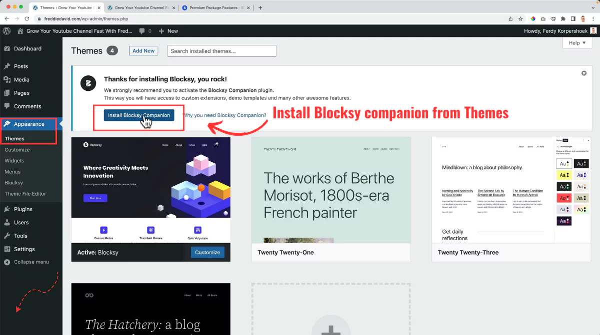 Install Blocksy companion on WordPress