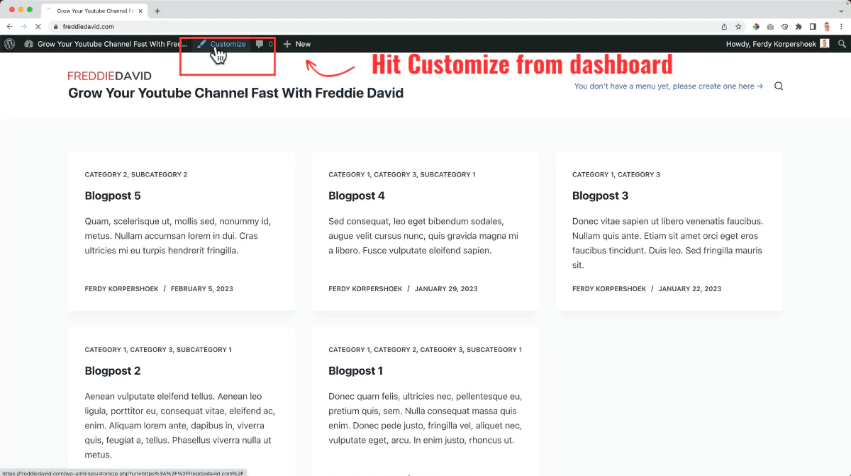 go to WordPress customizer